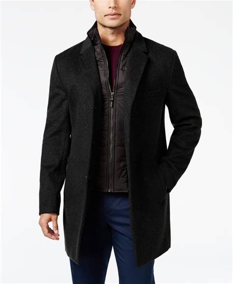 michael kors black leather jacket mens|michael kors men's overcoat macy's.